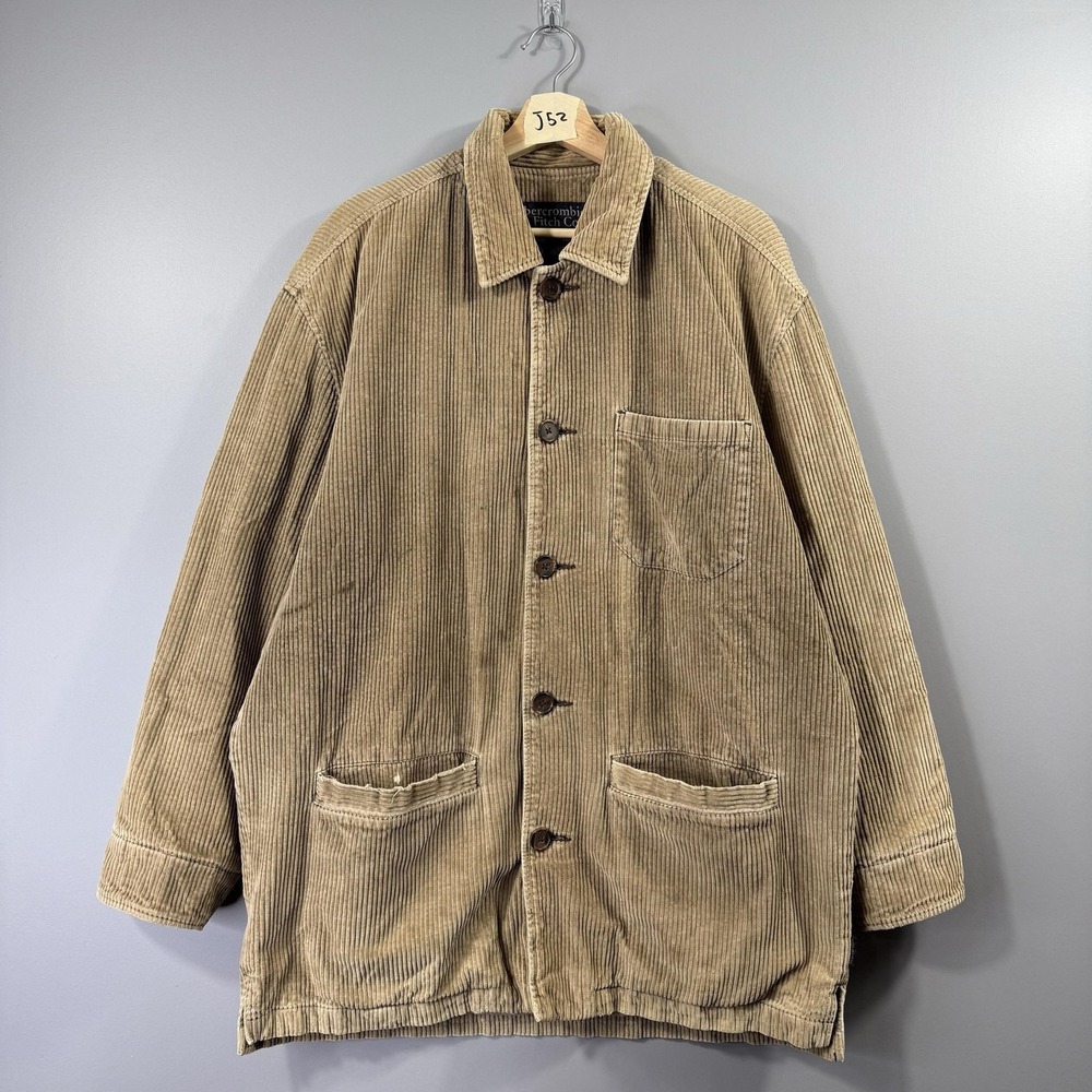 Abercrombie & Fitch Coat Mens Medium Beige Corduroy Button Front Lined Workwear